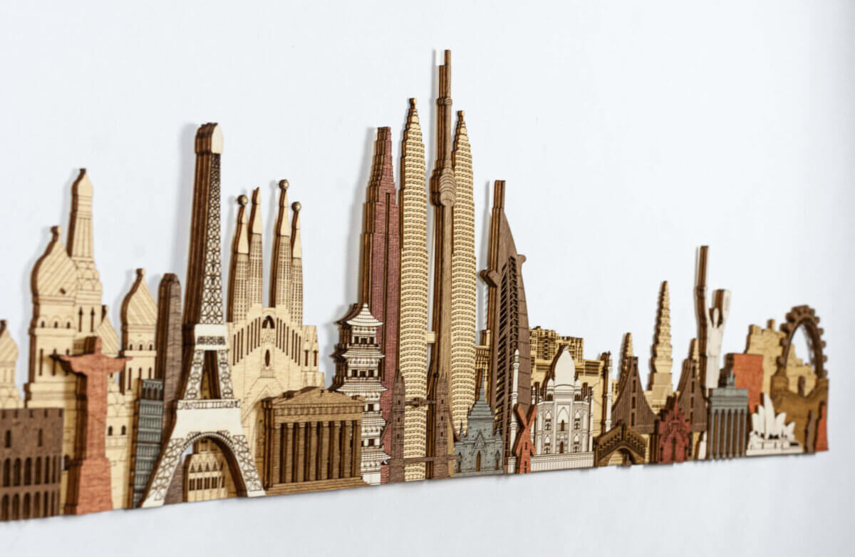 World Landmarks Deluxe Wooden Panel 150cm - 68travel