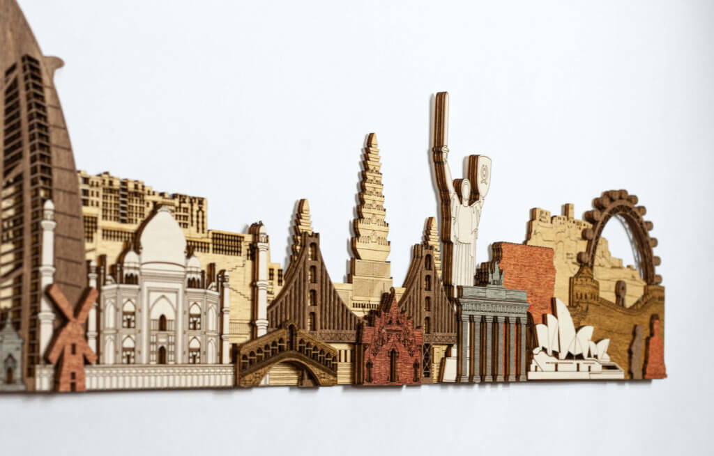 World Landmarks deluxe wooden panel 150cm - 68travel